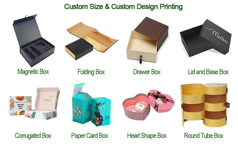 Custom packaging including boxes, labels, and branding elements.