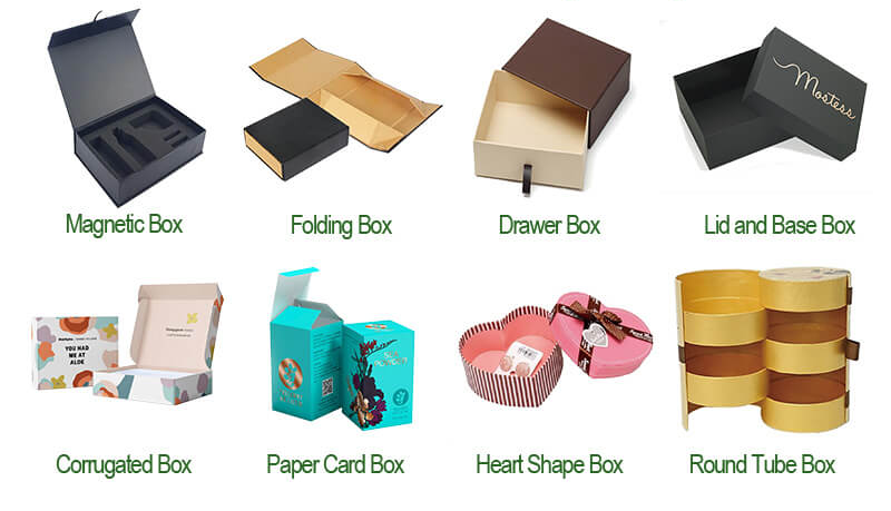 Custom packaging including boxes, labels, and branding elements.