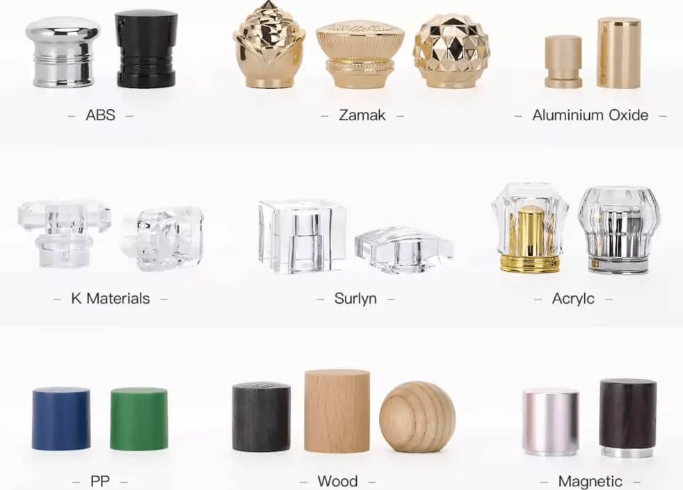 Custom perfume bottle cap options for luxury fragrance packaging